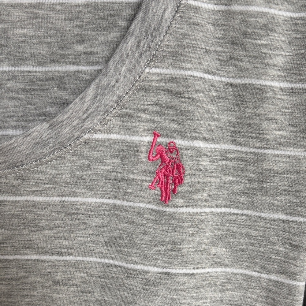 U.S. Polo Assn. Women's Gray and Pink Striped Tee - Picture 3 of 7